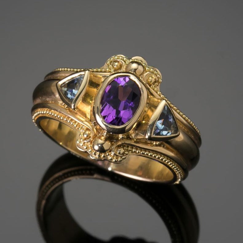 Amethyst and aquamarine ring