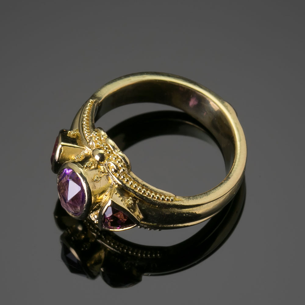 amethyst and garnet ring in 18K