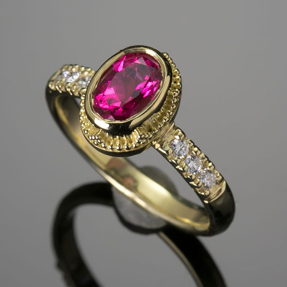 Pink Tourmaline (rubellite) & Diamond Classical Ring