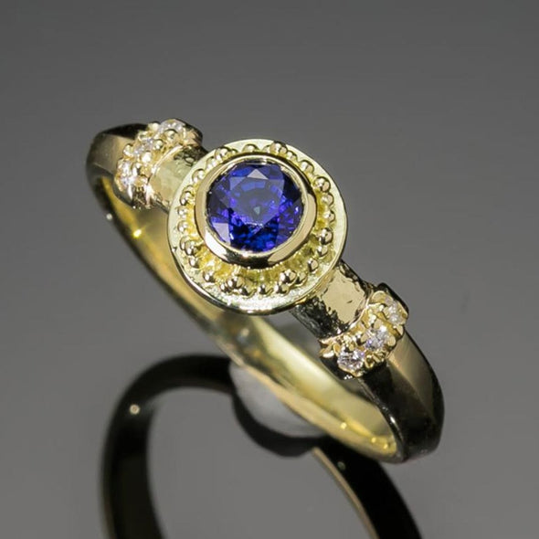 Blue Sapphire & Diamond Greek-inspired Ring