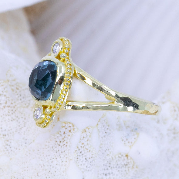 Aqua-Blue & Diamond Tourmaline Treasure Ring