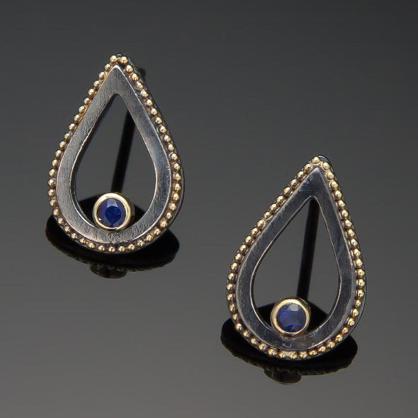 Tear Drop Blue Sapphire Stud Earrings