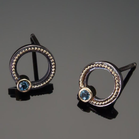 Blue Topaz Circular Earring Studs