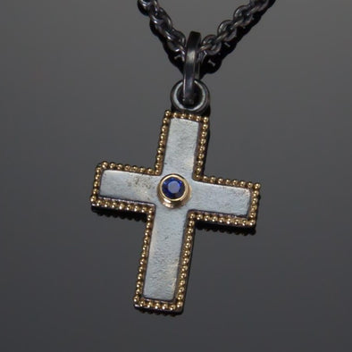 Sapphire Granulated Cross Pendant