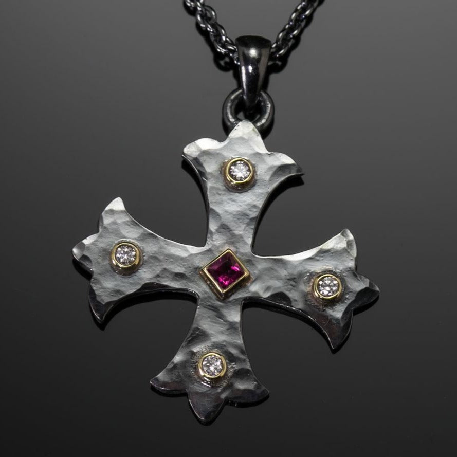 Large Ruby & Diamond Marianas Cross Pendant