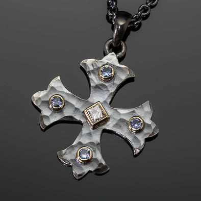 Medium Diamond & Sapphire Marianas Cross Pendant
