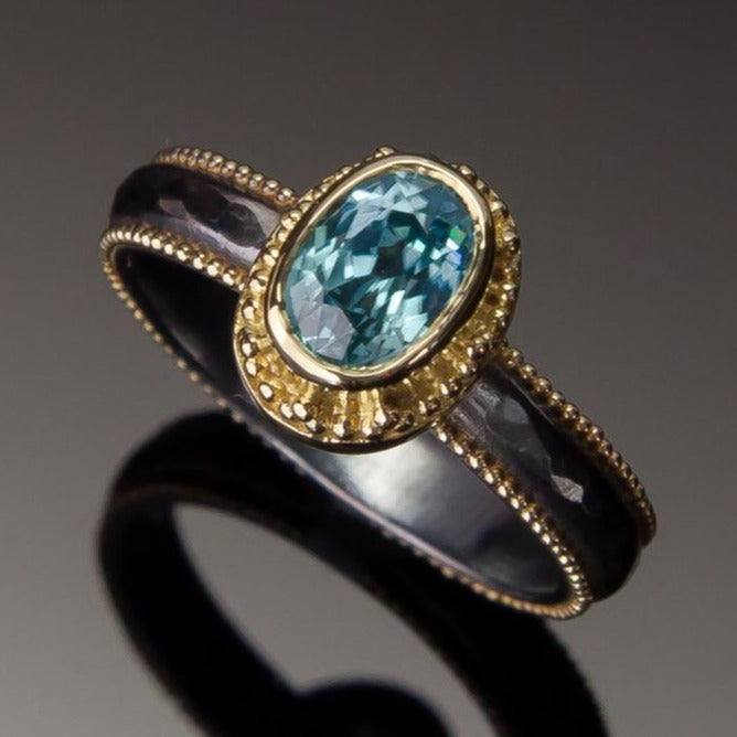 Blue Zircon Granulated Marianas Ring