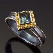 Light-Green Tourmaline Granulated Marianas Ring