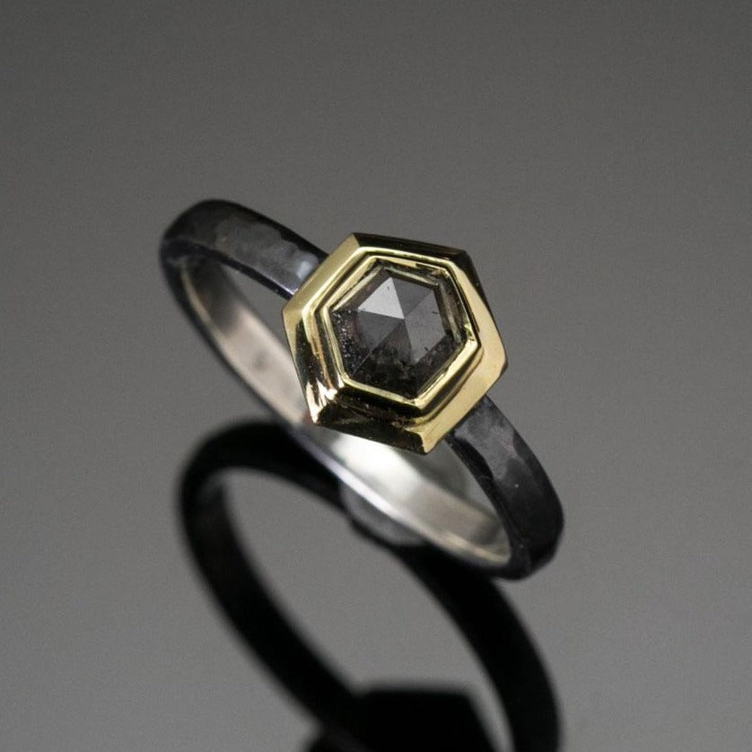 raw diamond ring in 18K and sterling silver