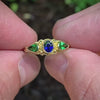 Blue Sapphire & Tsavorite Garnet Ring in granulated 18K gold