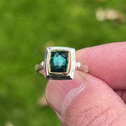 Lagoon Blue tourmaline bamboo ring made with shipwreck treasure