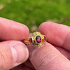 Garnet & Sunstone ring in granulated 18K gold