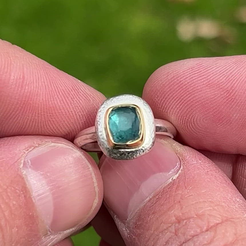 Ocean Blue tourmaline ring made with shipwreck treasure