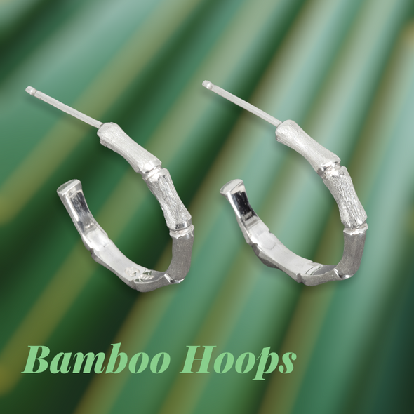 Bamboo Hoop Earrings (Sterling Silver)