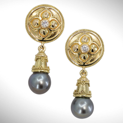 Diamond & Tahitian Black Pearl Earrings